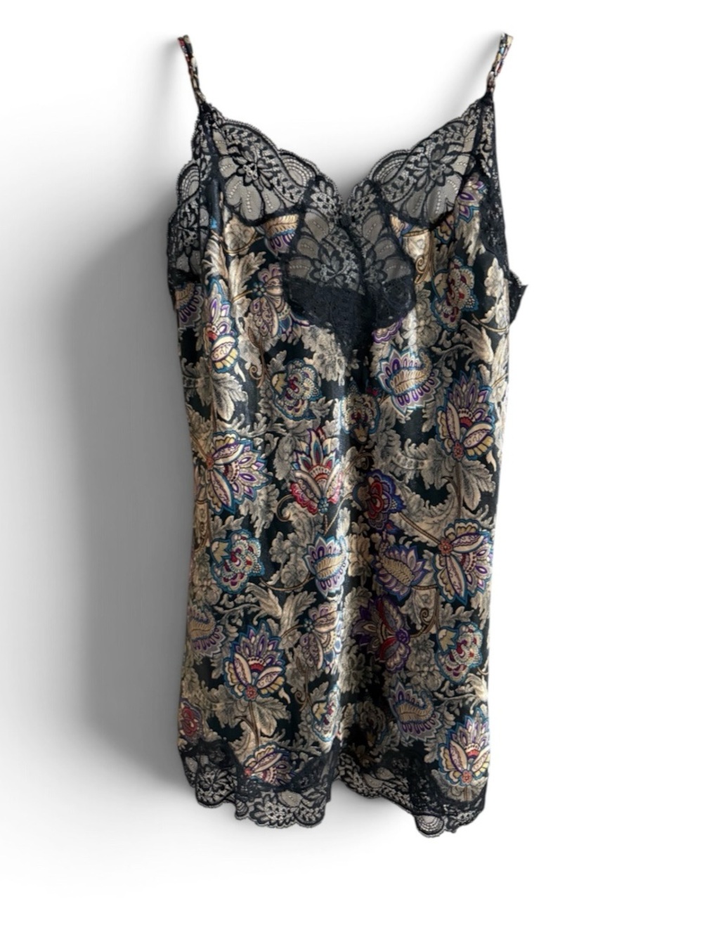 Vintage Oscar De La Renta Paisley Print Chemise Slip Lingerie Size 36 Medium